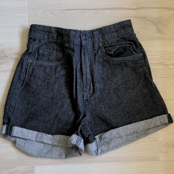 Women's High-waisted Black Denim Shorts - Picture 1 of 3